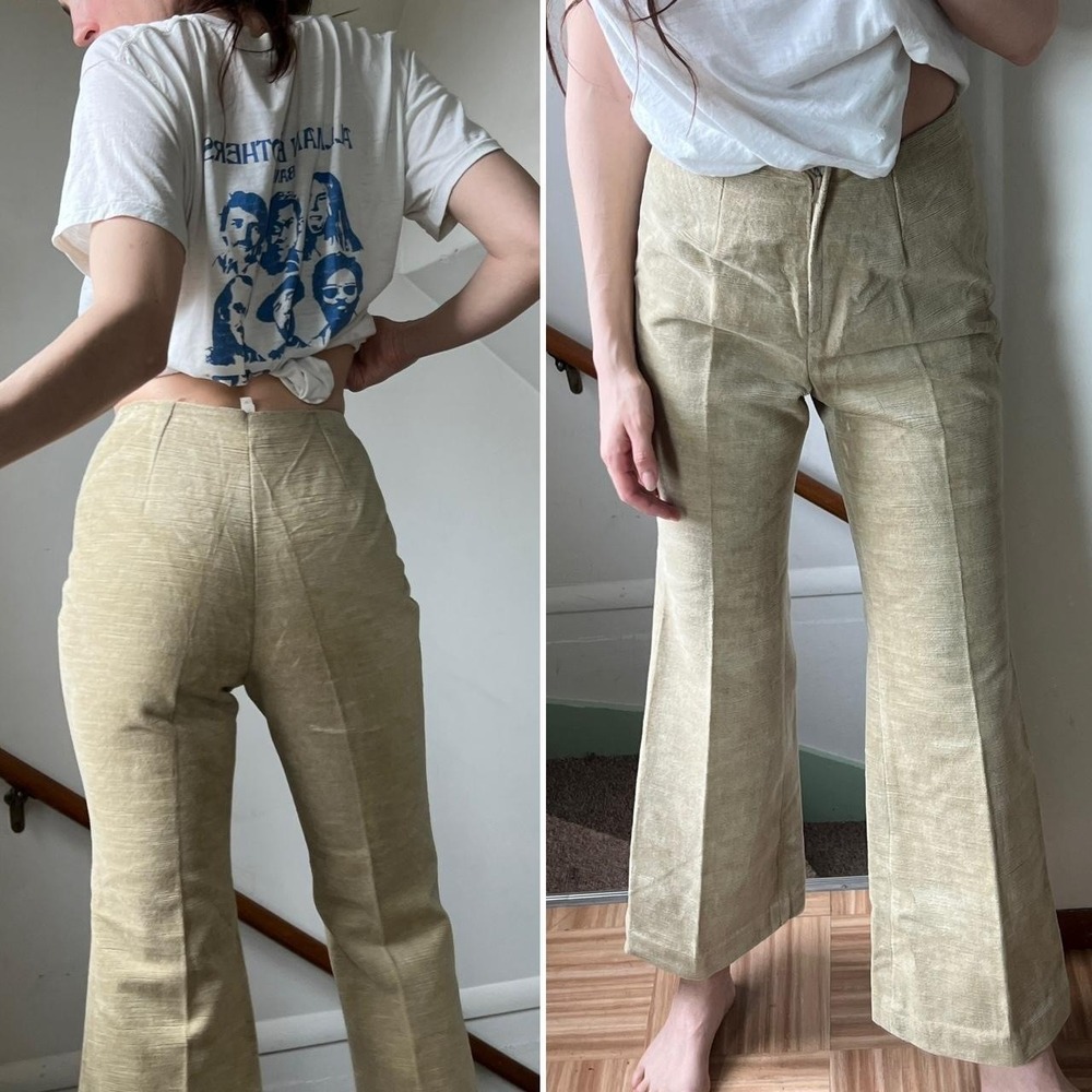 Vintage 1970s Tan Corduroy High Rise Bell Bottom Flare‎ Pants Size 27